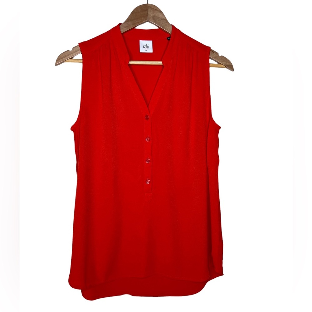 Cabi Sleeveless Plaza Button Blouse Fiery Red Size Medium - Picture 2 of 4